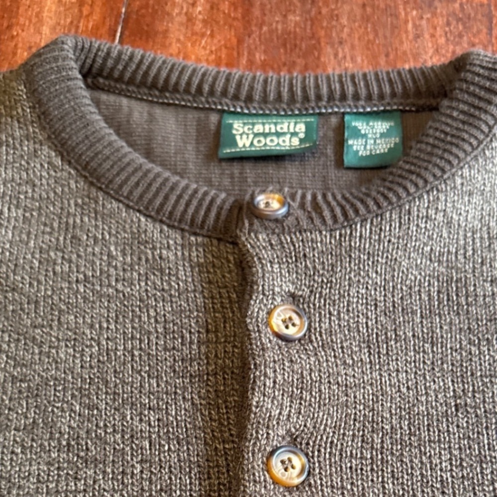 Scandia Woods Mens XL Brown Marled Henley Sweater Elbow Patches MSW-944 - Picture 7 of 11